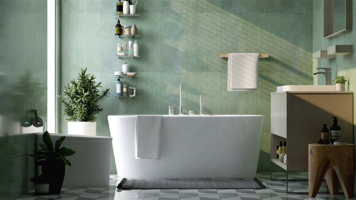 Modern and luxury design bathroom with green wallpaper