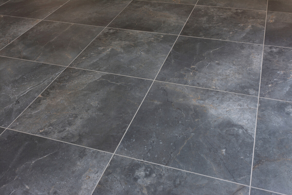 Newly laid floor tiles in the living room