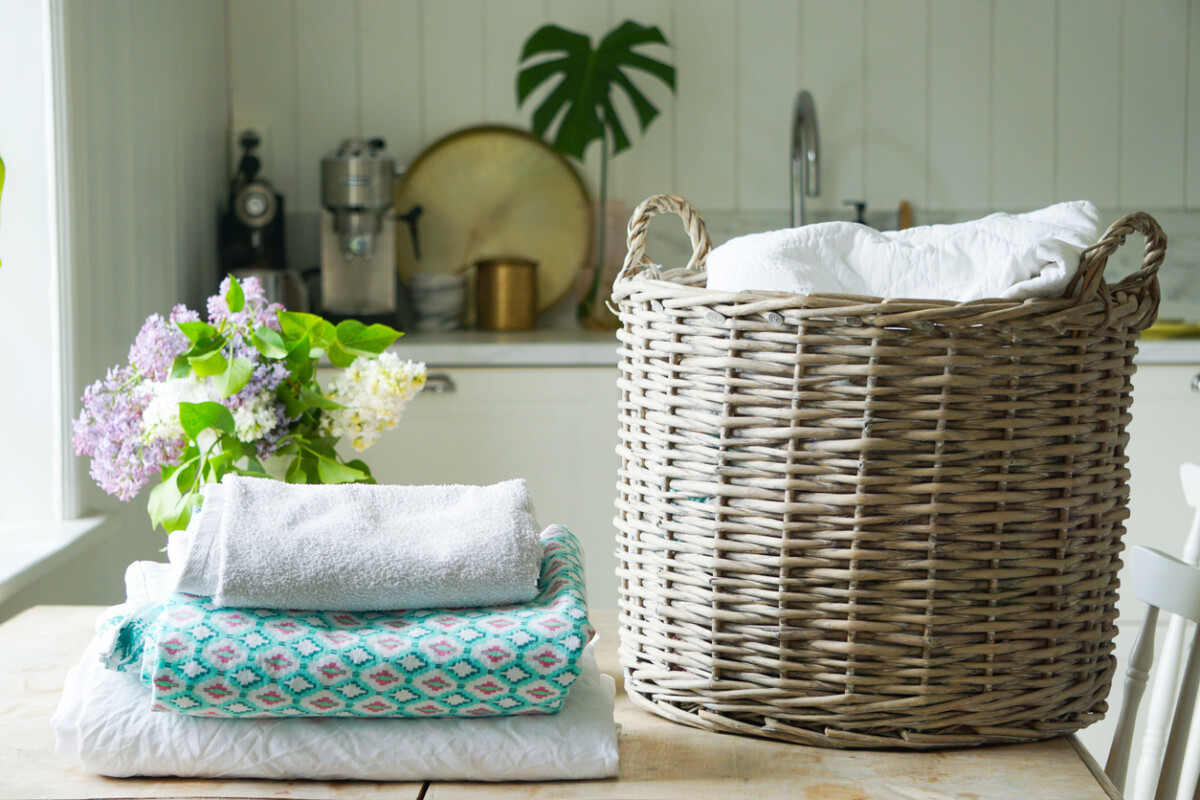 Close-Up Of Wicker Basket On Table At Home